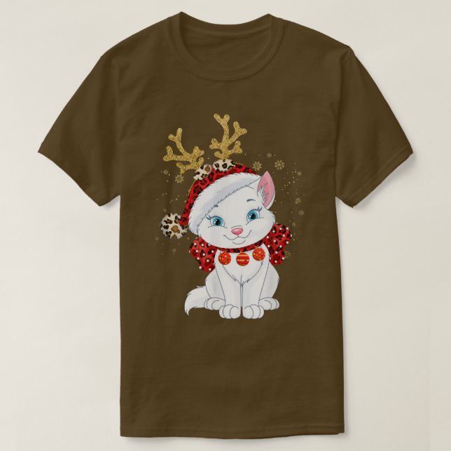 Christmas Cat Reindeer light Antlers Men Women Boy T-Shirt (Design Front)