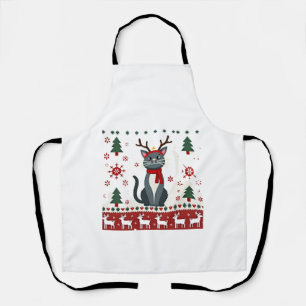 Christmas Cat Reindeer Ugly Christmas Sweater T-Sh Apron