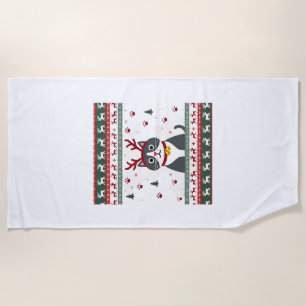 Christmas Cat Reindeer Ugly Christmas Sweater T-Sh Beach Towel
