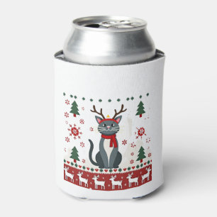 Christmas Cat Reindeer Ugly Christmas Sweater T-Sh Can Cooler