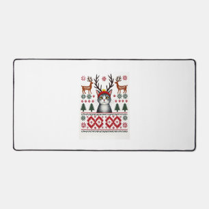 Christmas Cat Reindeer Ugly Christmas Sweater T-Sh Desk Mat