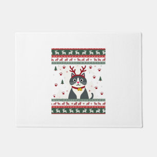 Christmas Cat Reindeer Ugly Christmas Sweater T-Sh Doormat