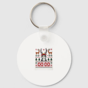 Christmas Cat Reindeer Ugly Christmas Sweater T-Sh Key Ring