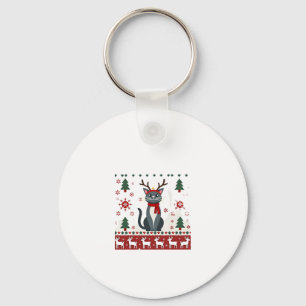 Christmas Cat Reindeer Ugly Christmas Sweater T-Sh Key Ring