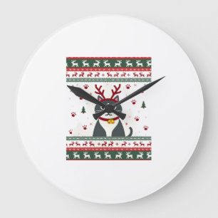 Christmas Cat Reindeer Ugly Christmas Sweater T-Sh Large Clock