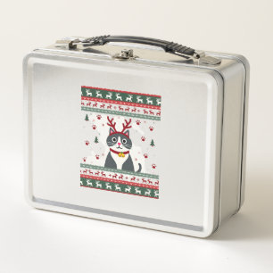 Christmas Cat Reindeer Ugly Christmas Sweater T-Sh Metal Lunch Box
