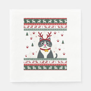 Christmas Cat Reindeer Ugly Christmas Sweater T-Sh Napkin