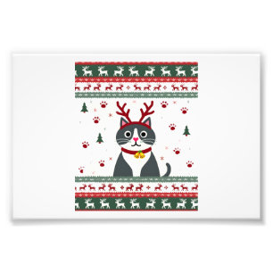 Christmas Cat Reindeer Ugly Christmas Sweater T-Sh Photo Print