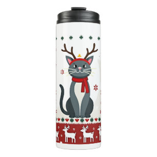Christmas Cat Reindeer Ugly Christmas Sweater T-Sh Thermal Tumbler