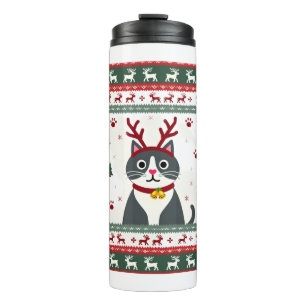 Christmas Cat Reindeer Ugly Christmas Sweater T-Sh Thermal Tumbler
