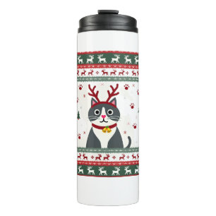 Christmas Cat Reindeer Ugly Christmas Sweater T-Sh Thermal Tumbler