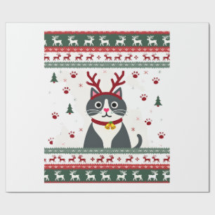 Christmas Cat Reindeer Ugly Christmas Sweater T-Sh Wrapping Paper