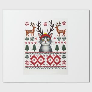 Christmas Cat Reindeer Ugly Christmas Sweater T-Sh Wrapping Paper