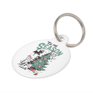 Christmas Cat Retro Tis The Season Meowy Catmas Pet Tag