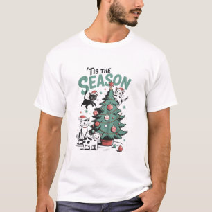Christmas Cat Retro Tis The Season Meowy Catmas T-Shirt