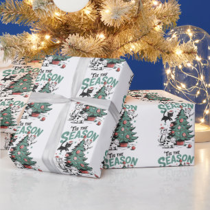 Christmas Cat Retro Tis The Season Meowy Catmas  Wrapping Paper