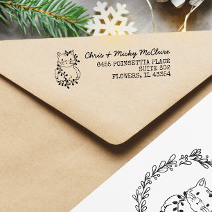 Christmas Cat Return Address Label Self-inking Stamp