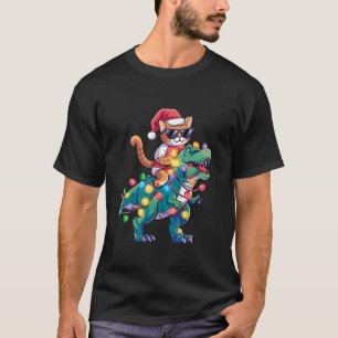 Christmas Cat Riding Dinosaur Trex Santa Men Women T-Shirt