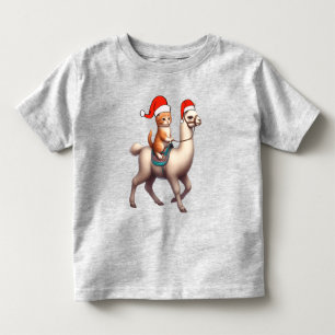 Christmas Cat Riding Llama, Xmas Llama and Kitten Toddler T-Shirt