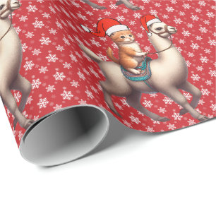 Christmas Cat Riding Llama, Xmas Llama and Kitten Wrapping Paper