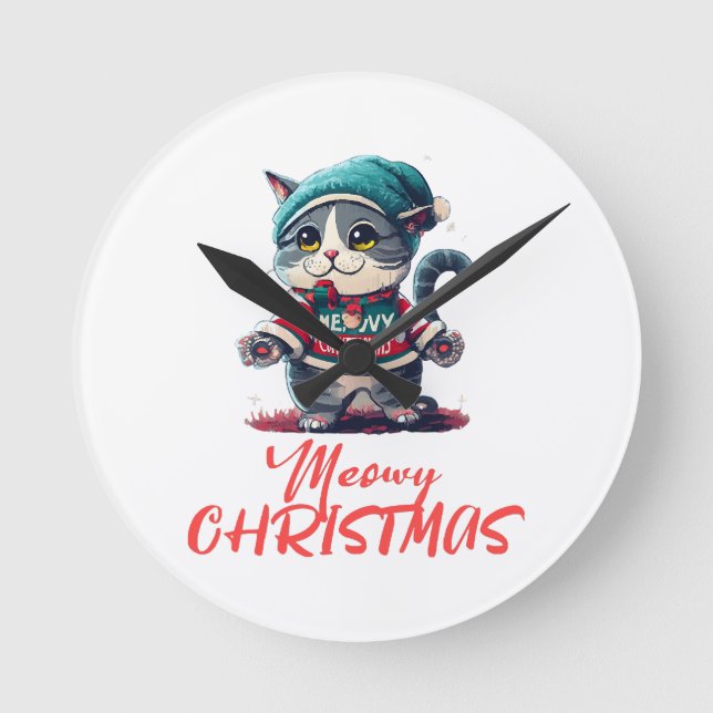Christmas Cat  Round Clock (Front)