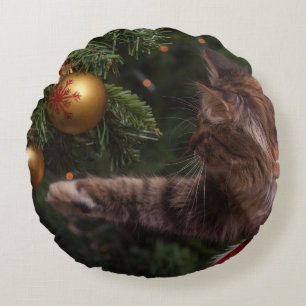 Christmas Cat Round Cushion