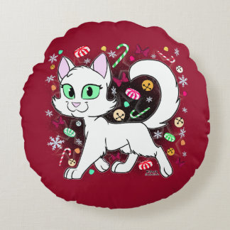Christmas Cat Round Pillow (Red)