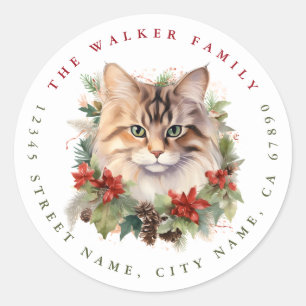 Christmas Cat Round Stickers