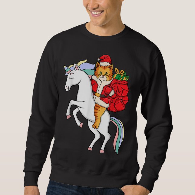 Christmas Cat Santa Claus Hat Unicorn Xmas Sweatshirt (Front)