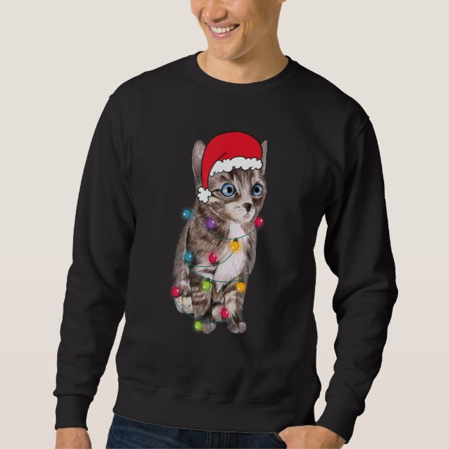Christmas  Cat  Santa Hat Lights Xmas Sweatshirt (Front)