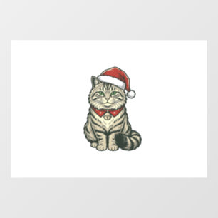 Christmas Cat Santa Hat Vintage Engraving Design_1