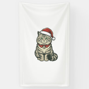 Christmas Cat Santa Hat Vintage Engraving Design_1 Banner