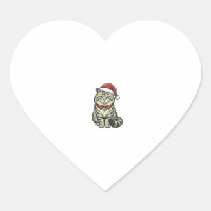 Christmas Cat Santa Hat Vintage Engraving Design_1 Heart Sticker