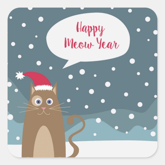 Christmas cat santa kitten holidays greetings square sticker (Front)