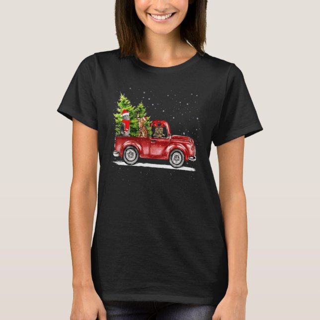 Christmas Cat Santa Reindeer Red Truck Xmas Tree P T-Shirt (Front)