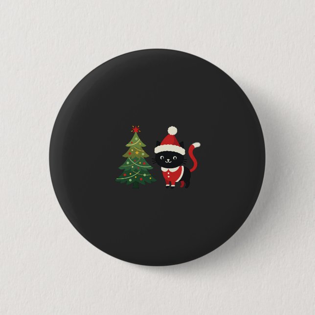 Christmas Cat Santa Tree Vector 6 Cm Round Badge (Front)