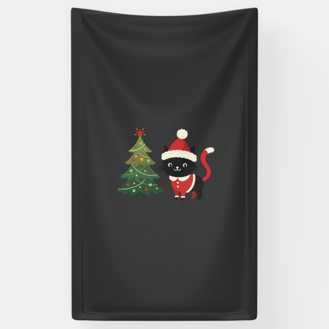 Christmas Cat Santa Tree Vector Banner (Vertical)