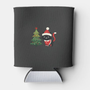 Christmas Cat Santa Tree Vector Can Cooler