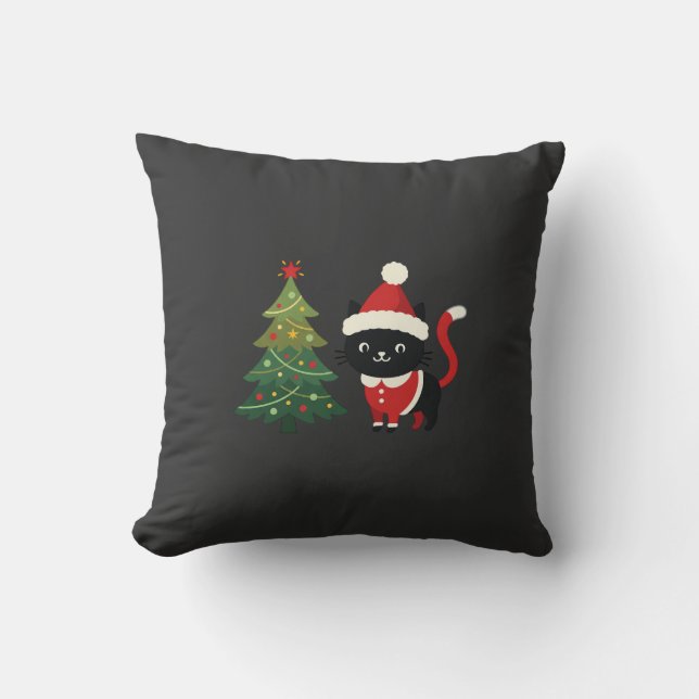 Christmas Cat Santa Tree Vector Cushion (Front)