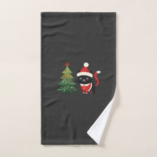 Christmas Cat Santa Tree Vector Hand Towel
