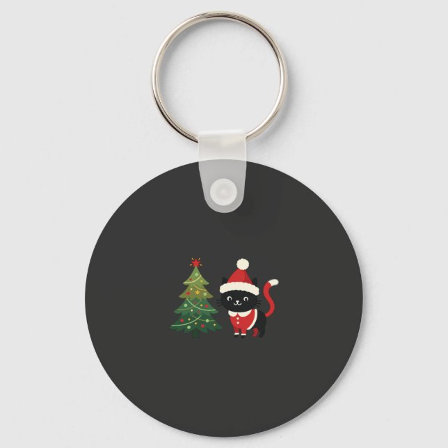 Christmas Cat Santa Tree Vector Key Ring (Front)