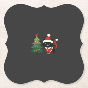 Christmas Cat Santa Tree Vector Paper Coaster