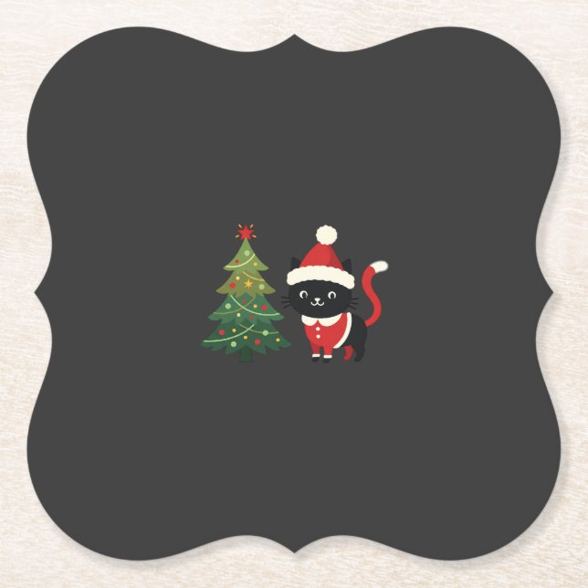 Christmas Cat Santa Tree Vector Paper Coaster (Front)