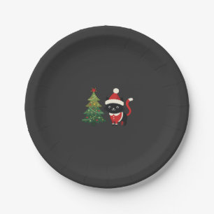 Christmas Cat Santa Tree Vector Paper Plate