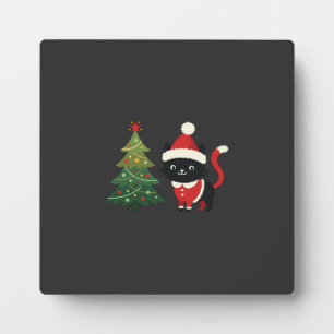 Christmas Cat Santa Tree Vector Plaque