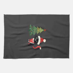 Christmas Cat Santa Tree Vector Tea Towel