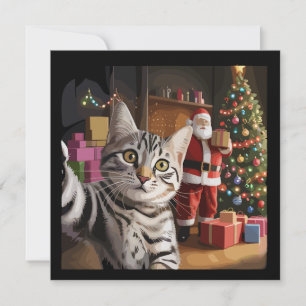 Christmas Cat Selfie with Santa Claus Cute Holiday