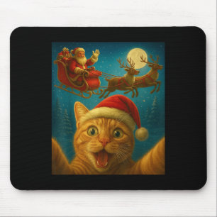 Christmas Cat Selfie With Santa Claus Funny Cat Gr Mouse Pad