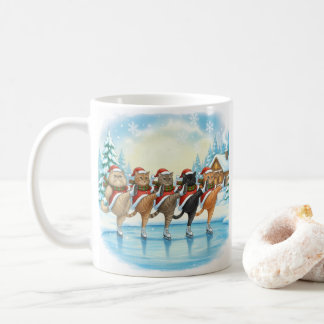 Christmas Cat Skaters, Glass Coaster Coffee Mug