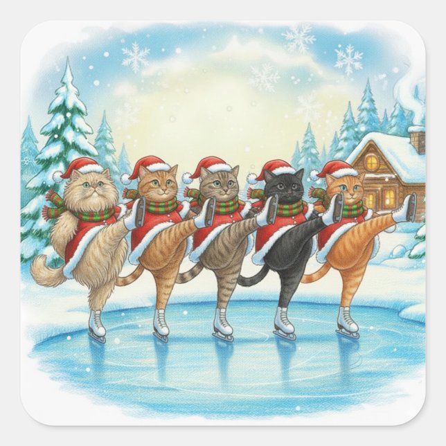 Christmas Cat Skaters, Stickers (Front)